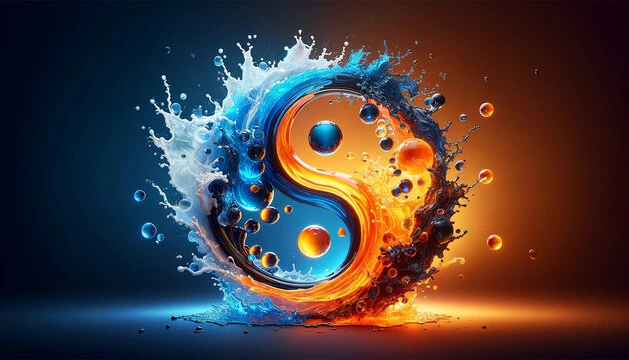 Symbole yin-yang eau et feu représentant l'équilibre des énergies – École des 3 énergies, consultez nos horaires